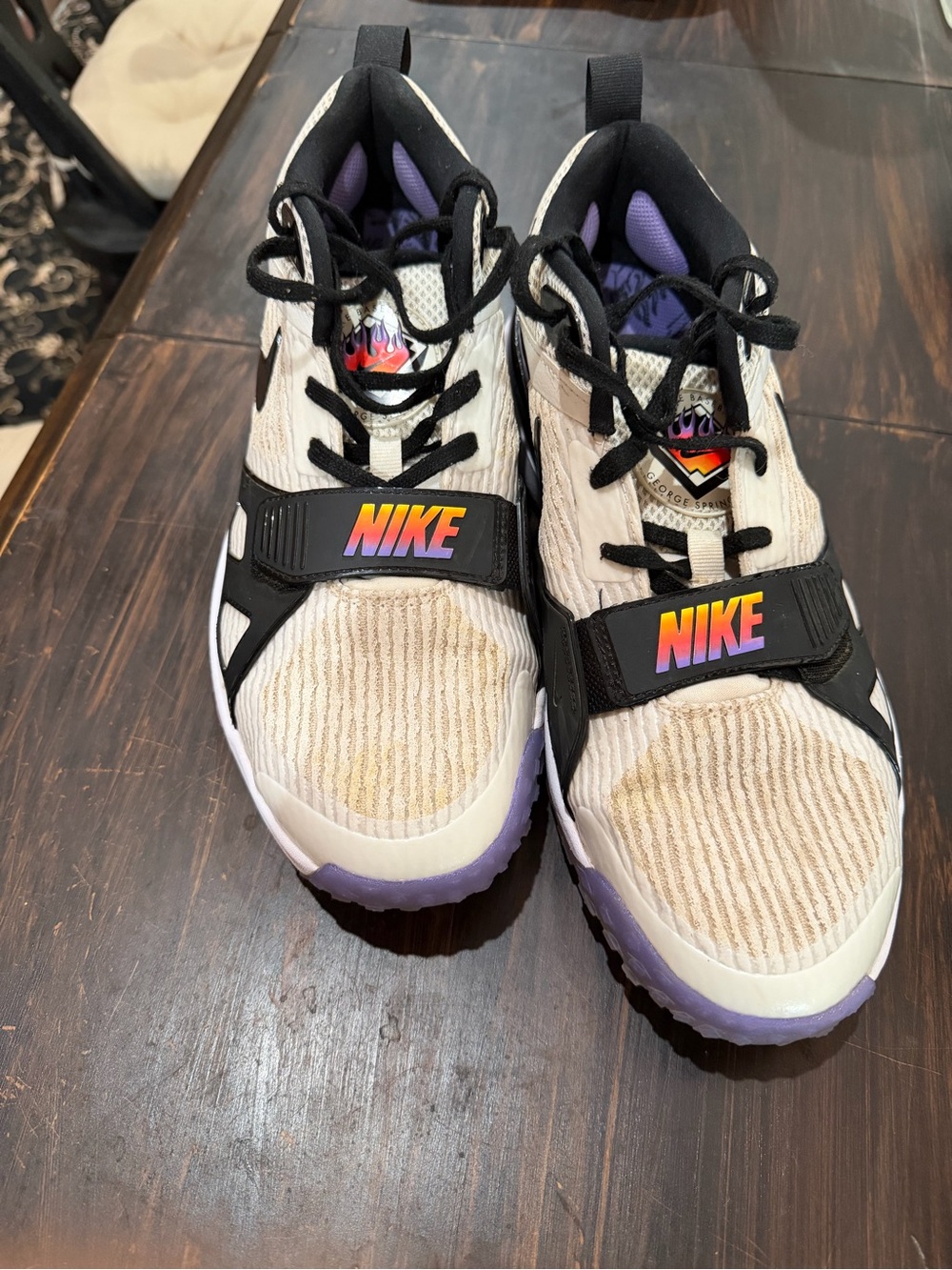 Nike White, Black and Purple Athletic Shoes with Gradient Logo Strap